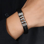 Men's Curb Centre Braid Bracelet in Black – contextual scene, on wrist