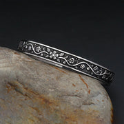 Men's Floral Vine Cuff in silver-tone Steel – original detail of the surface and opening