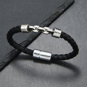 Men's Open Link Leather Braid Bracelet in Black – original detail