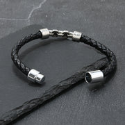 Men's Open Link Leather Braid Bracelet in Black – clasp detail