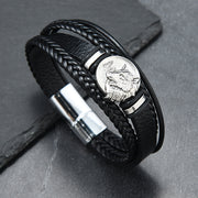 Men's Wolf Medallion Braid Bracelet in Black – original detail
