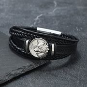 Men's Wolf Medallion Braid Bracelet in Black – clasp detail