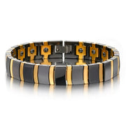 Men's Ceramic Panel Bracelet in Gold Plated Steel with Black Ceramic – front view
