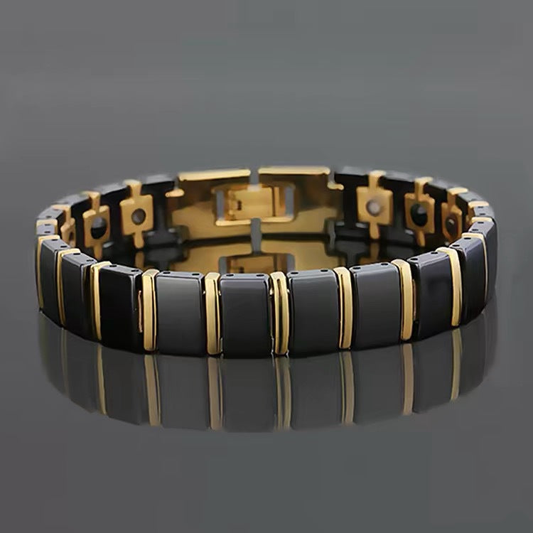 Men's Ceramic Panel Bracelet in Gold Plated Steel with Black Ceramic – original detail