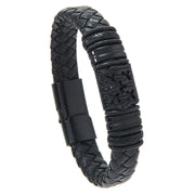 Men's Carved Barrel Braid Bracelet in Black – front view