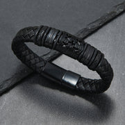 Men's Carved Barrel Braid Bracelet in Black – original detail
