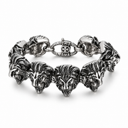 Men's Roaring Mane Link Bracelet in Silver-Tone Steel – front view