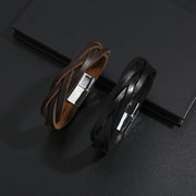 Men's Interlaced Leather Strips Bracelet in Brown – original detail