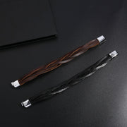 Men's Interlaced Leather Strips Bracelet in Brown – clasp detail