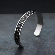 Men's Raised Rune Cuff Bracelet in Steel; Silver-Tone and Black Finish – original raised rune detail