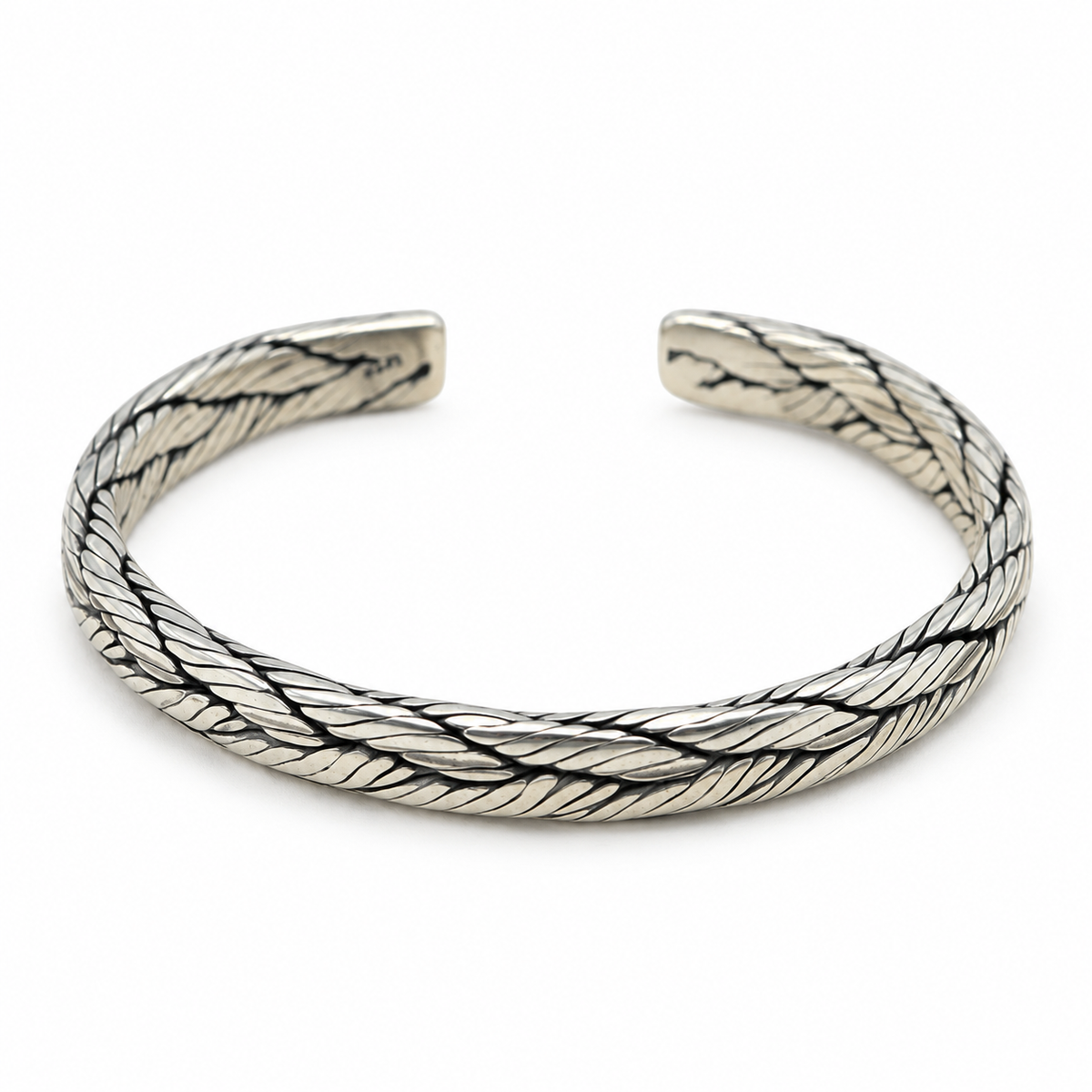 Men's Diagonal Braid Sterling Silver Cuff in Sterling Silver – front view