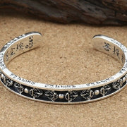 Men's Vajra Channel Sterling Silver Cuff in Sterling Silver – original vajra relief and inner inscription detail