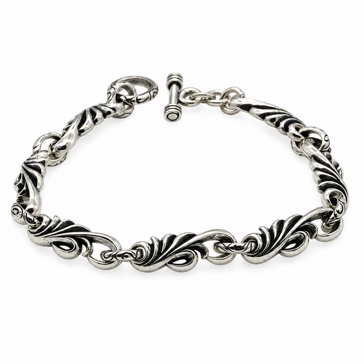 Men's Scroll Wing Bracelet in Sterling Silver – front view