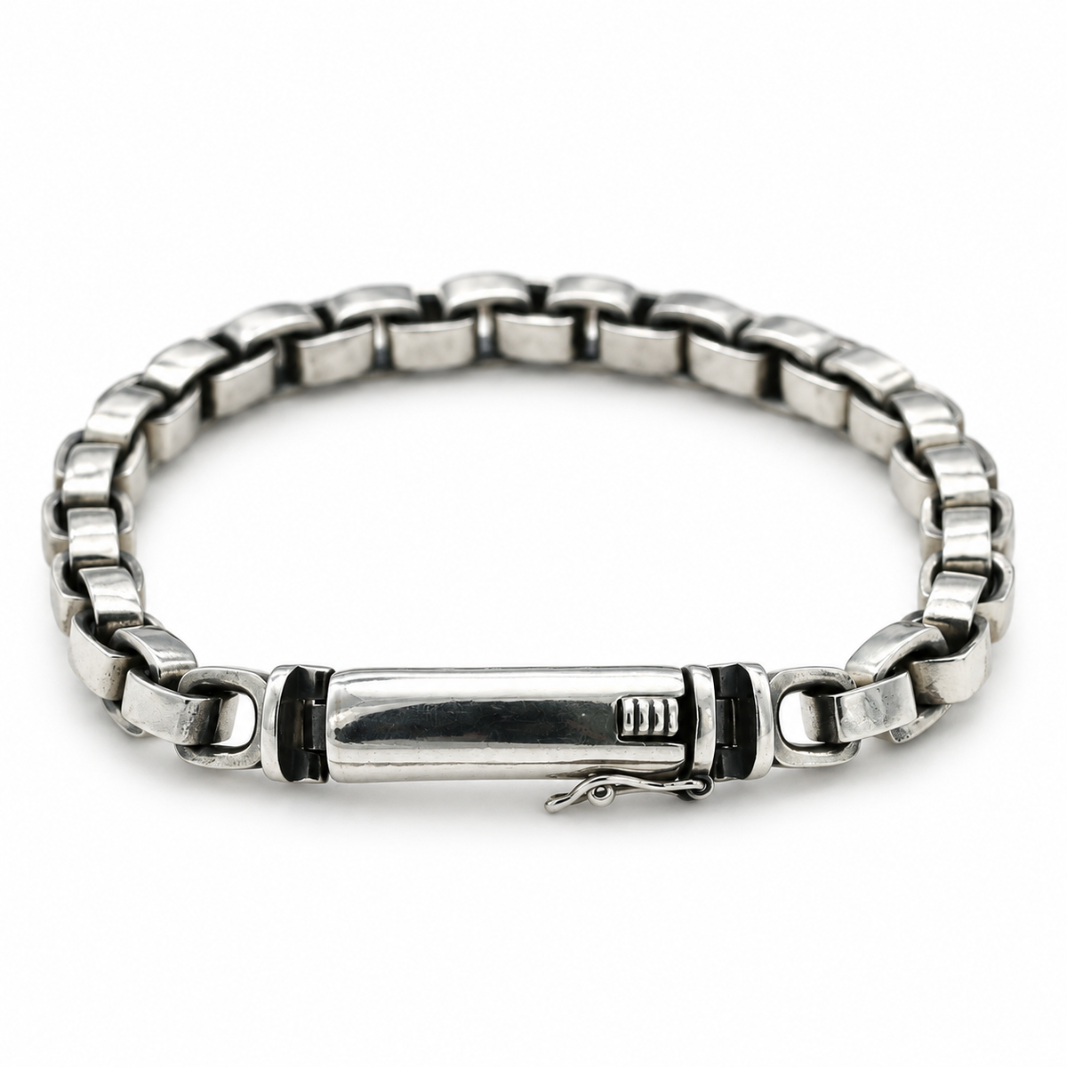 Men's Squared Link Bracelet in Sterling Silver – front view