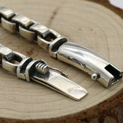 Men's Squared Link Bracelet in Sterling Silver – original open box clasp detail