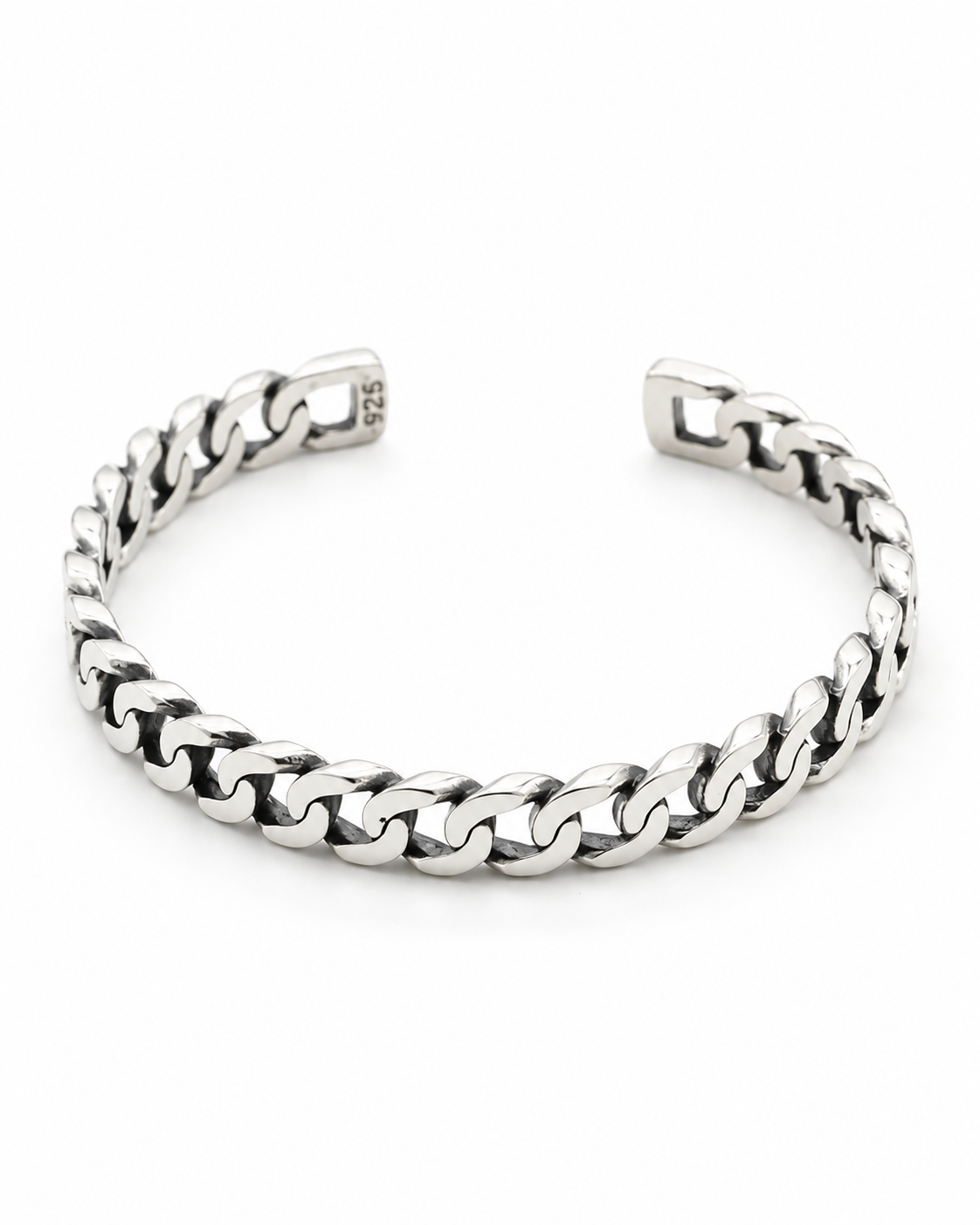 Men's Open Curb Sterling Silver Cuff in Sterling Silver – front view of slim cuff