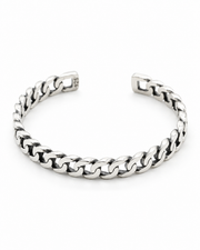 Men's Open Curb Sterling Silver Cuff in Sterling Silver – front view of slim cuff