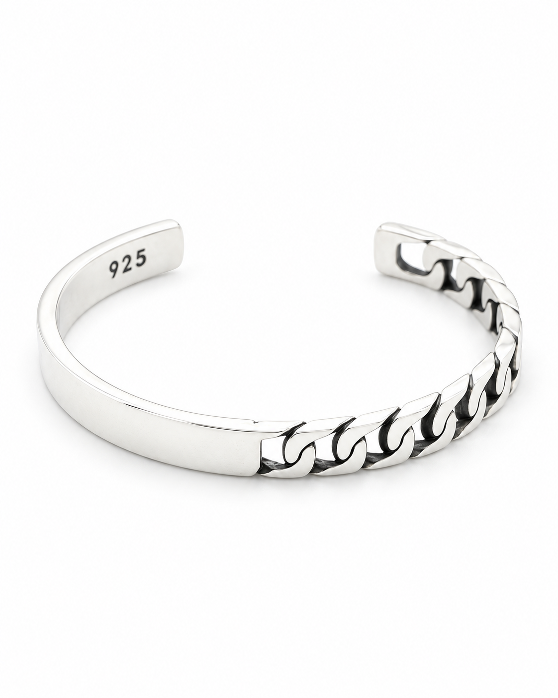 Men's Curb Front Sterling Silver Cuff in Sterling Silver – front view