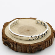 Men's Curb Front Sterling Silver Cuff in Sterling Silver – original curb-pattern front and plain band detail