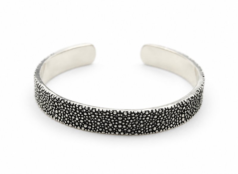 Men's Granular Texture Cuff in Sterling Silver – front view