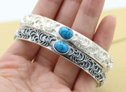 Men's Blue Scroll Sterling Silver Cuff in Sterling Silver – original blue accents and scroll relief detail, two finishes
