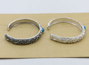 Men's Blue Scroll Sterling Silver Cuff in Sterling Silver – original open band reverse detail, two finishes