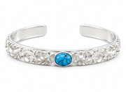Men's Blue Scroll Sterling Silver Cuff in Sterling Silver – bright silver finish front view with blue accent