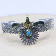 Men's Blue Eagle Cuff Bracelet in Sterling Silver with Blue Accent – original eagle and feather detail