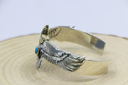 Men's Blue Eagle Cuff Bracelet in Sterling Silver with Blue Accent – original open cuff side view