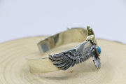Men's Blue Eagle Cuff Bracelet in Sterling Silver with Blue Accent – original wing profile detail