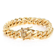 Men's Rounded Miami Bracelet in gold-plated stainless steel – front view of rounded Cuban links and box clasp
