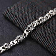 Men's Spaced Skull Curb Bracelet in Sterling Silver – original skull and curb-link detail