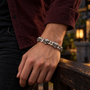 Men's Spaced Skull Curb Bracelet in Sterling Silver – contextual scene, on wrist