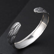 Men's Three Feather Sterling Silver Cuff in Sterling Silver – original feather tips and polished interior