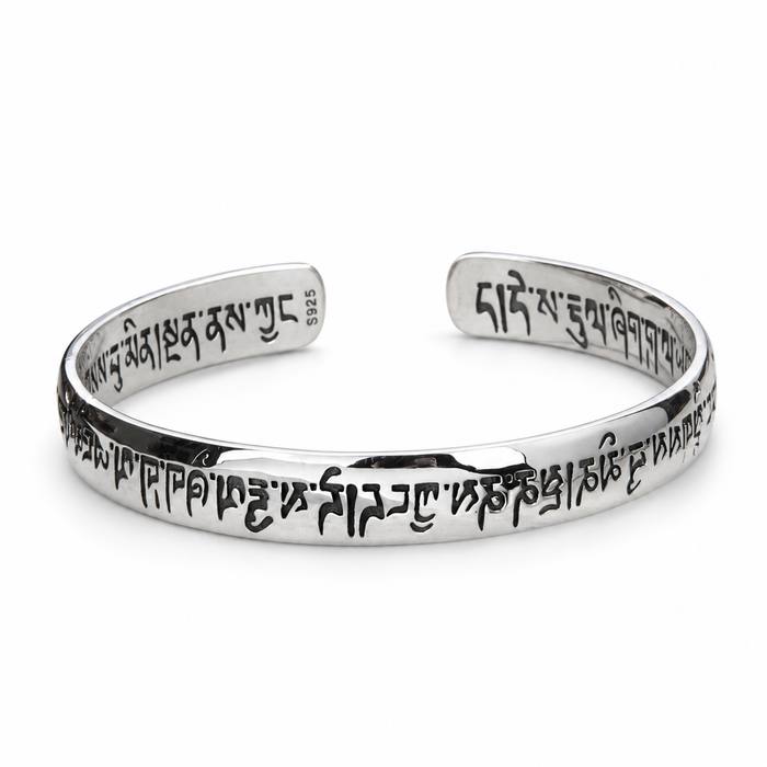 Men's Sacred Script Cuff Bracelet in Sterling Silver – front view