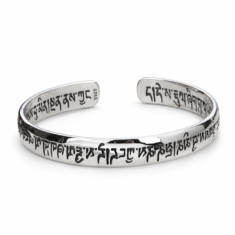 Men's Sacred Script Cuff Bracelet in Sterling Silver – front view