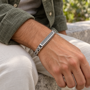 Men's Dotted Panel Bracelet in Sterling Silver – contextual scene, on wrist