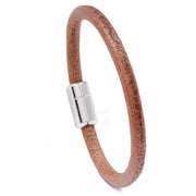 Men's Plain Leather Cord Bracelet in Brown – front view