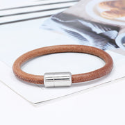 Men's Plain Leather Cord Bracelet in Brown – original detail