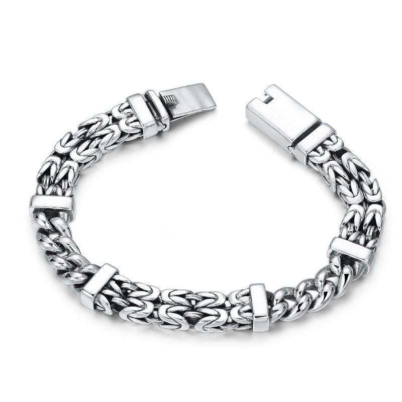 Men's Twin Wheat Segment Bracelet in Sterling Silver – front view