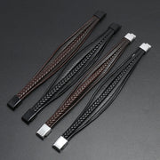 Men's Parallel Faux Leather Braid Bracelet in Black and Brown – original detail