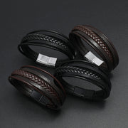 Men's Parallel Faux Leather Braid Bracelet in Black and Brown – clasp detail