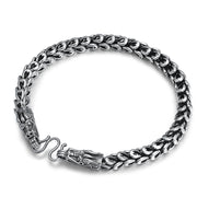 Men's Twin Dragon Loop Bracelet in Sterling Silver – front view