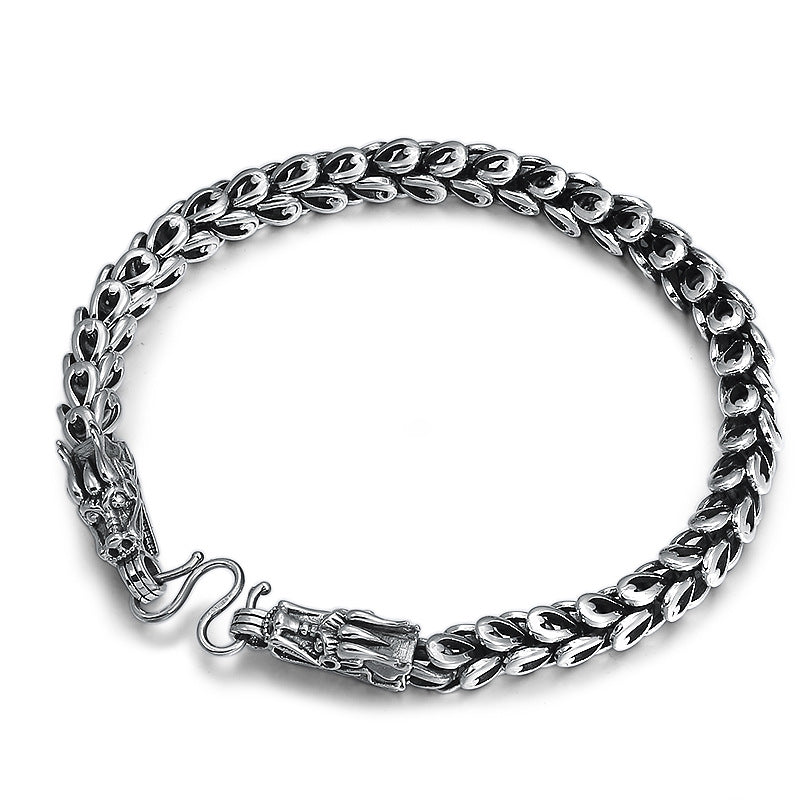 Men's Twin Dragon Loop Bracelet in Sterling Silver – front view