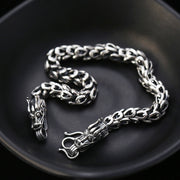 Men's Twin Dragon Loop Bracelet in Sterling Silver – original dragon terminals, loop links and S-hook detail