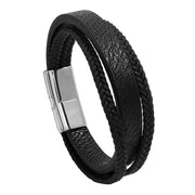 Men's Grain and Braid Layer Bracelet in Black – front view