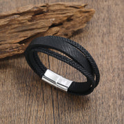 Men's Grain and Braid Layer Bracelet in Black – original detail
