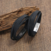 Men's Grain and Braid Layer Bracelet in Black – clasp detail