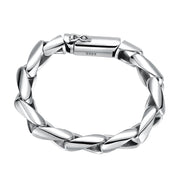 Men's Marquise Ridge Link Bracelet in Sterling Silver – front view