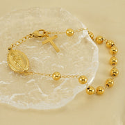 Men's Radiant Medal Rosary Bracelet in 18K Gold Plated Steel – original bead, chain and clasp detail